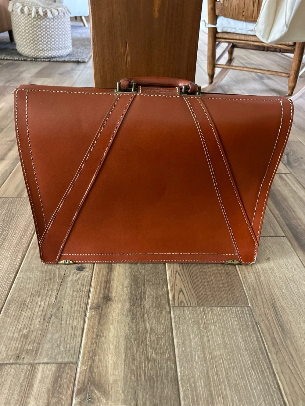 VINTAGE Genuine Deep Cowhide Leather Military Style Briefcase 1960’s Mid Century